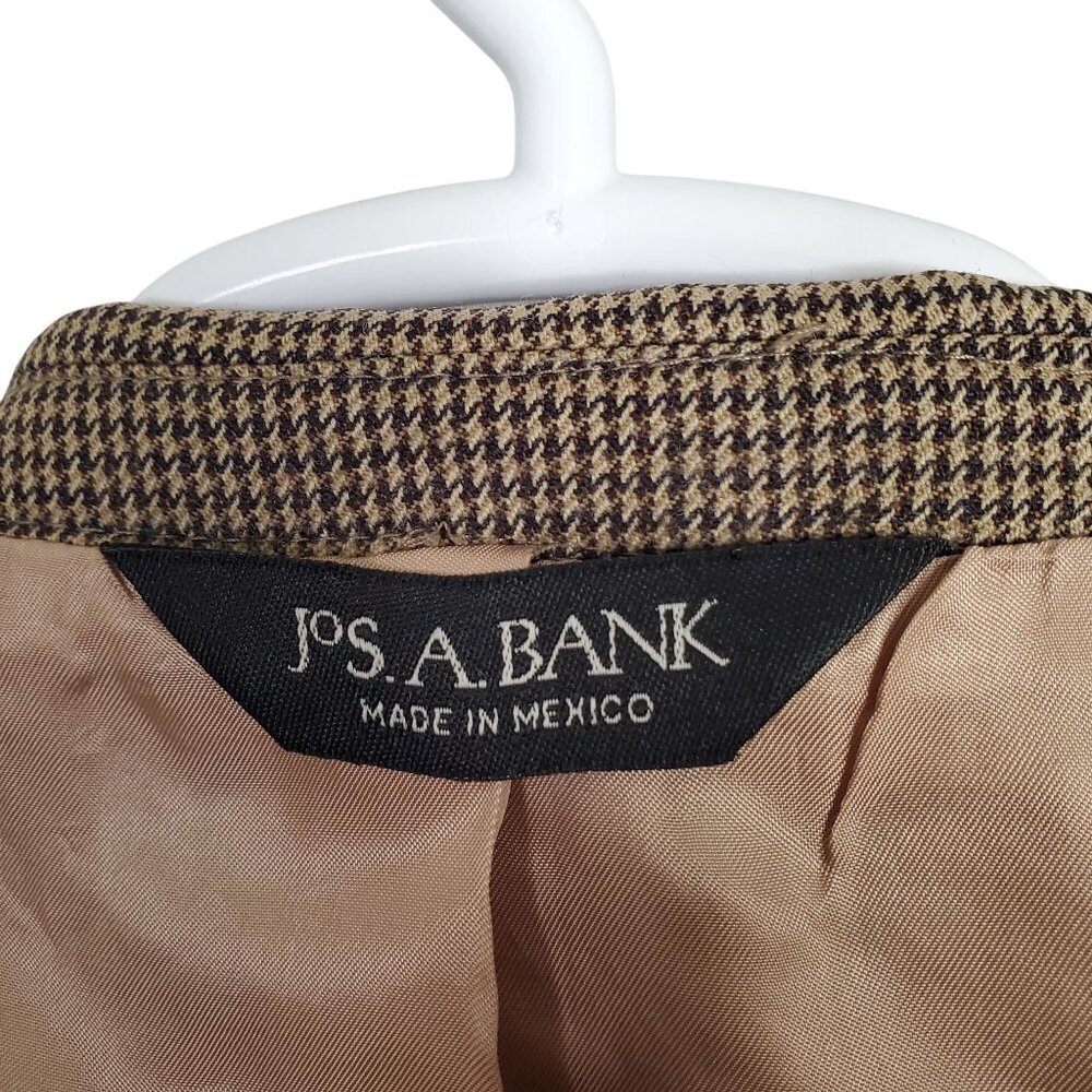 JoS A Bank Mens Size 41R Blazer Sportcoat 100% Wool Micro Houndstooth Brown Tan - Picture 10 of 15